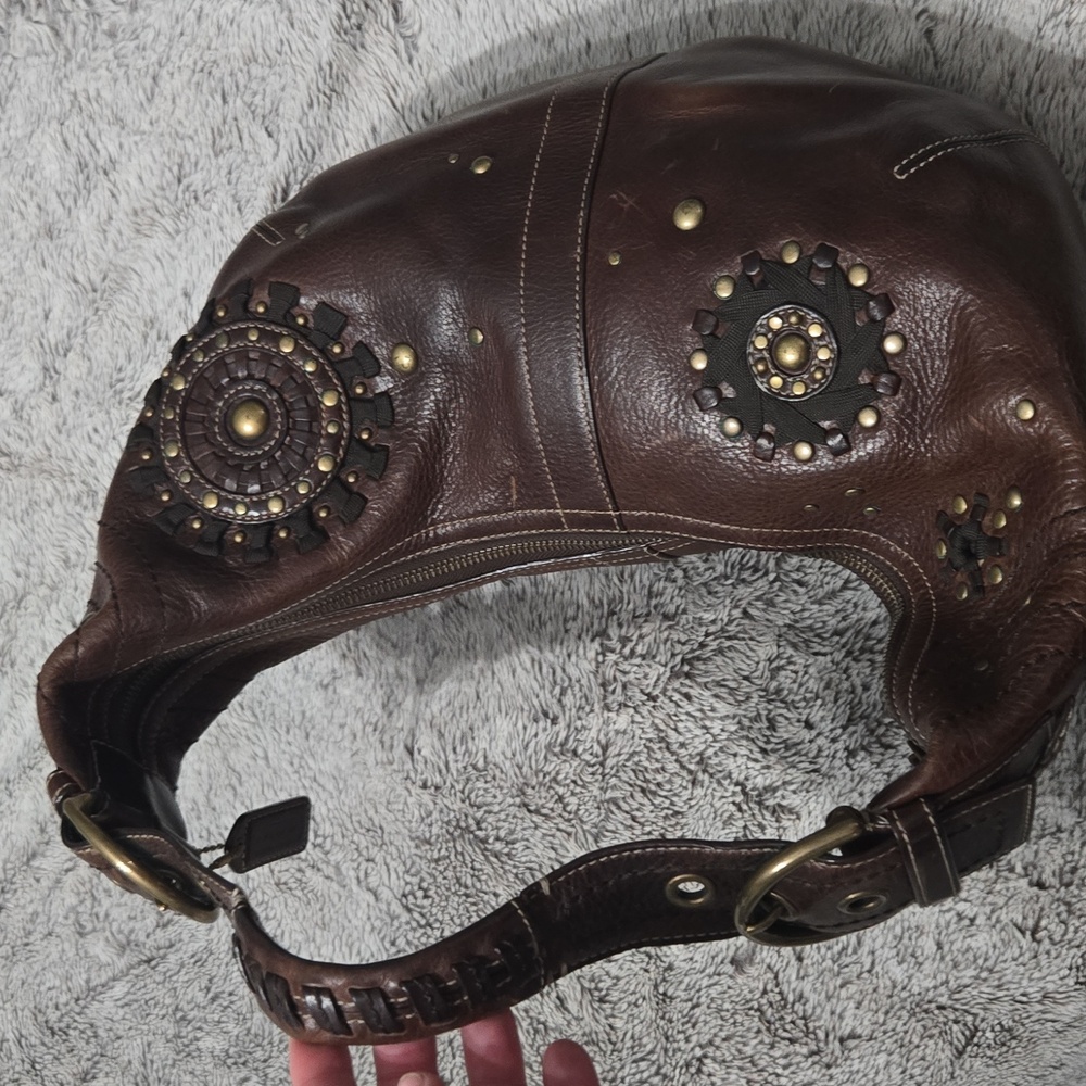 Coach Brown Leather Studded Hobo Bag